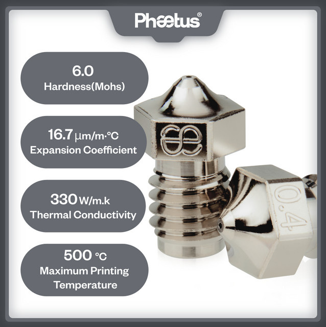 Phaetus E3D V6 Kupferbeschichtete Düse für 1,75mm Filament in Silber für Voron, Dragon, Rapido und Dragonfly Hotends - Bild 1