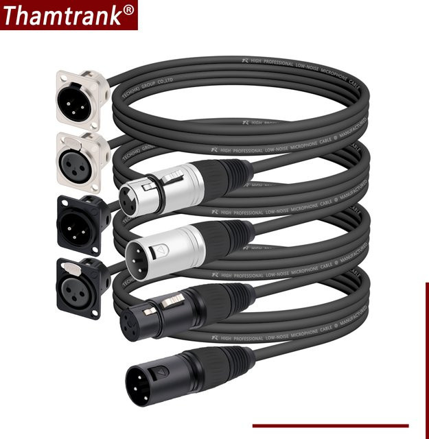 Thamtrank XLR Pass Through Audio Verlängerungskabel mit 3-Pin Stecker und Buchse für Panel Mount in Schwarz - Bild 1
