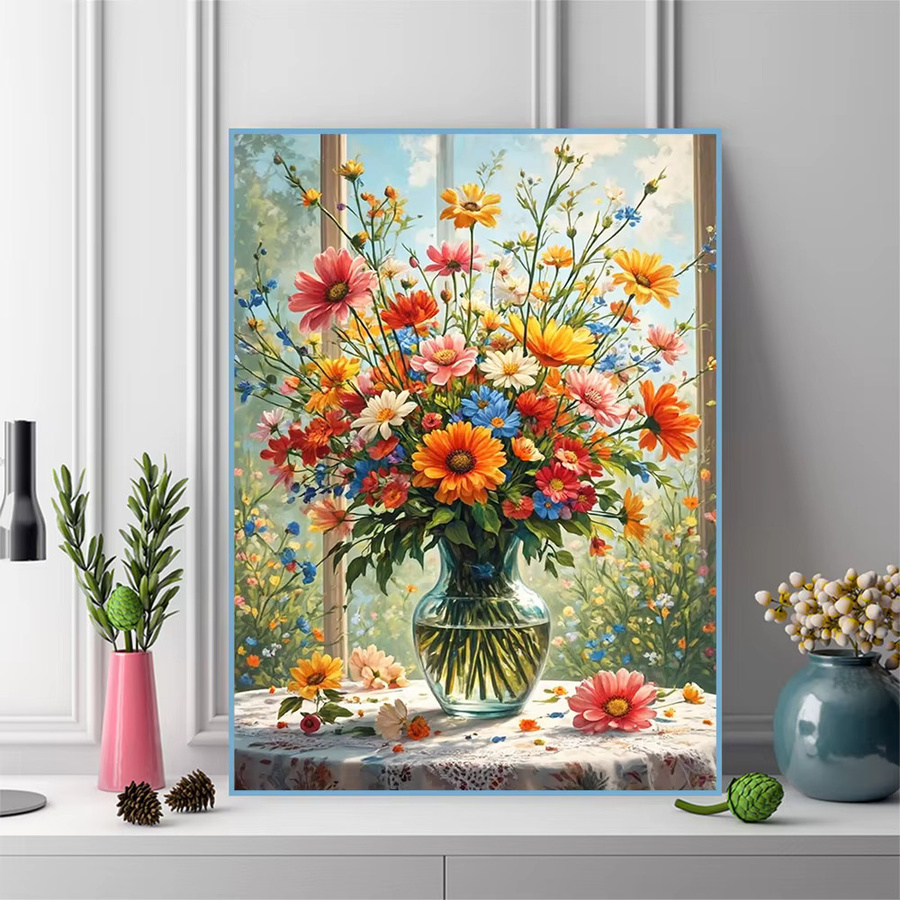 Momoart DIY Diamant-Mosaik Gänseblümchen-Muster für Erwachsene und Anfänger, Vollquadratische Runde Diamantmalerei in Multicolour, Vasen-Dekoration für dein Zuhause, B/H/T: 20 x 30 x 20 cm - Bild 3