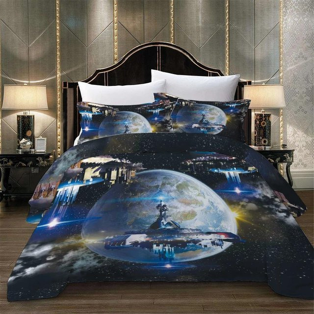 Allbestart Bettwäsche Weltraum-Design mit Astronauten und Planeten, Blau, B/H: 135 x 200 cm - Bild 1