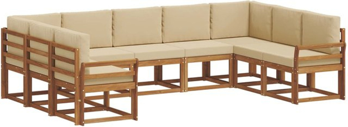 Modernes Outdoor-Sofagarnitur Set aus Akazie mit 9-teiligen Kissen in Natur und Beige von vidaXL - Bild 1