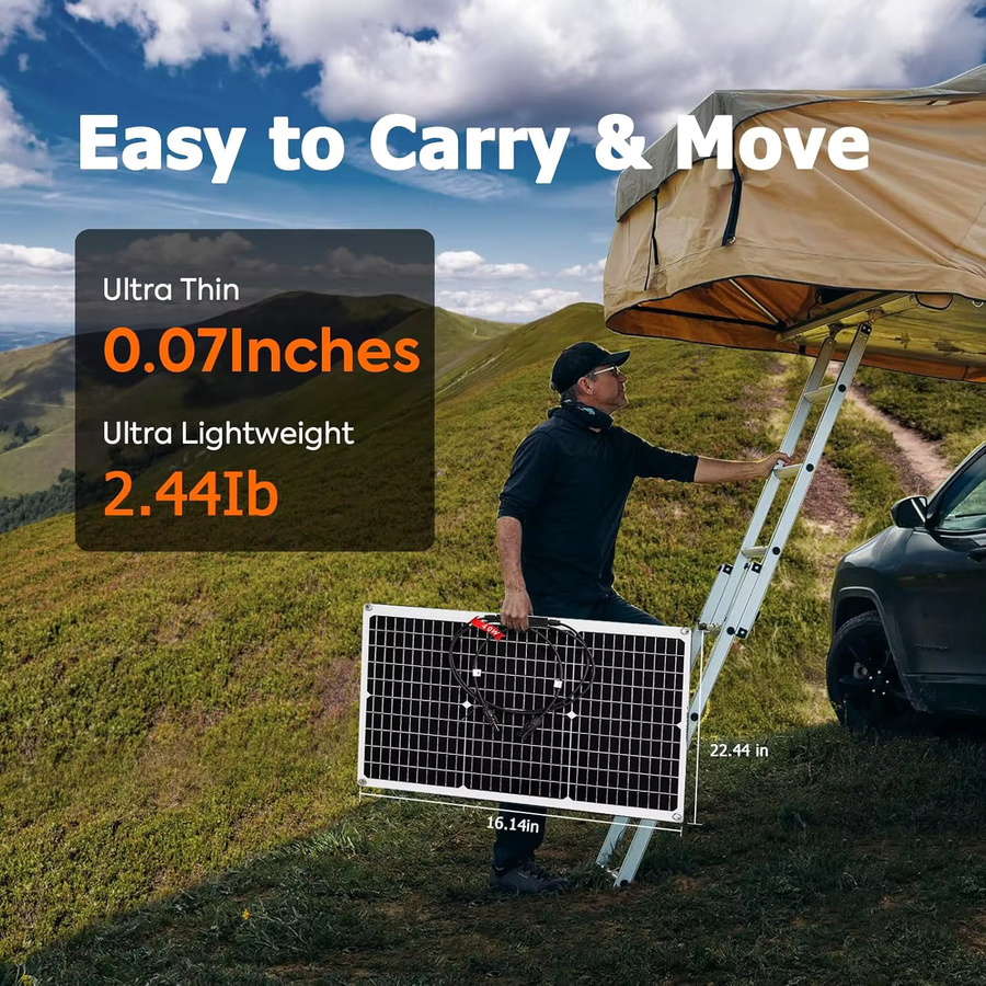 PowMr 40W flexibles monokristallines Solarpanel, 18V, hocheffizientes PV-Modul in Schwarz, ultradünn und wasserdicht, ideal als Solarladegerät für Wohnmobile, Autos, Camping und Outdoor-Stromversorgung - Bild 6