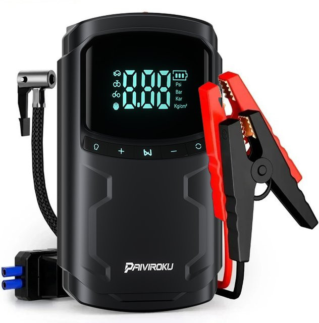 PAIVIROKU Auto Starthilfe mit Luftkompressor und Power Bank, 5000A Batterie Booster, 150PSI Reifenfüller und Beleuchtung, Schwarz - Bild 1