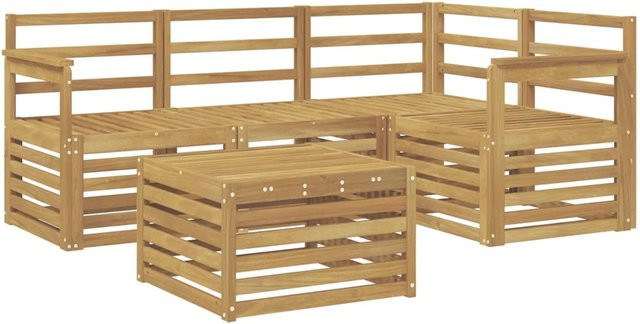 vidaXL Outdoor-Sofagarnitur aus Akazienholz in Weiß mit L-Form und Polstern, 5-teilig - Bild 1