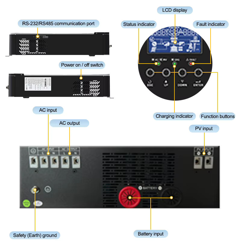 ANENJI Hybrid-Solarwechselrichter 6,2kW 48V mit 110A MPPT Laderegler, Reiner Sinuswellen PV-Solarladeregler 55-450VDC mit WLAN, Weiß - Bild 4