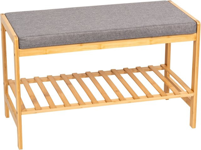 Genialo Bambus-Schuhbank im skandinavischen Design für den Flur in Braun und Grau - Bild 1