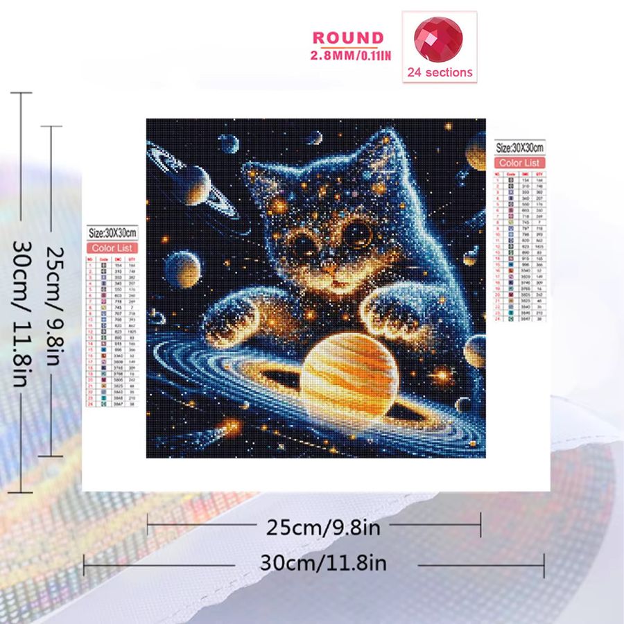 Potdemiel DIY Diamantmalerei Katze im Sternenuniversum mit Planeten als Mosaik-Strassbild für Anfänger - Bild 2