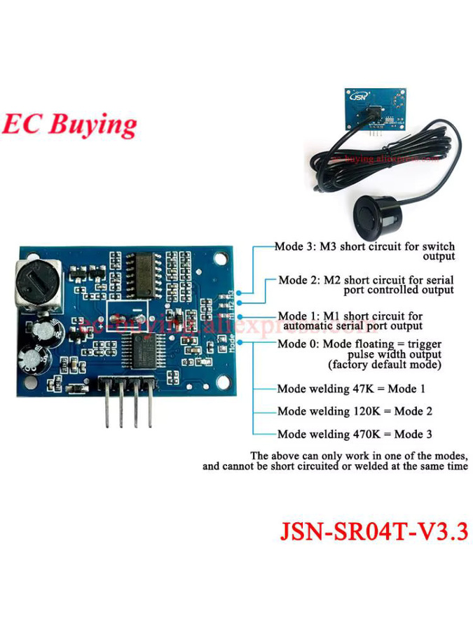 JSN-SR04T Wasserdichtes Ultraschallmodul JSN-SR04T-3.3 Entfernungsmesswandler Sensor für Arduino DIY Elektronisches Kit in Blau von EC Buying - Bild 1
