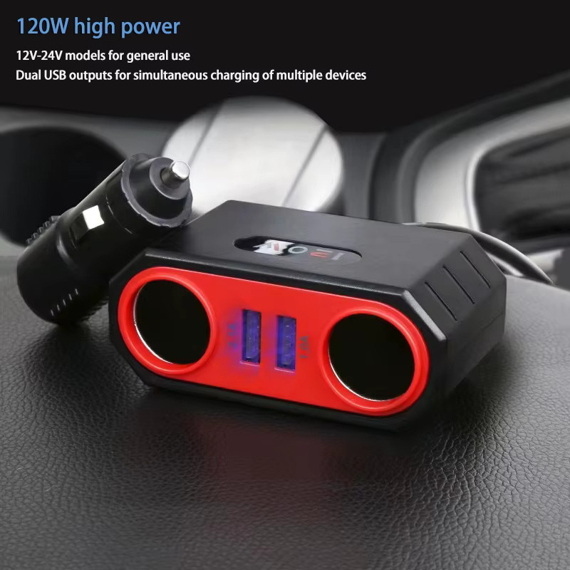 Baideluo Auto One Tow Four Multifunktions-Autoadapter mit USB-A und USB-C Ladegerät für 12-24V in Schwarz - Bild 3