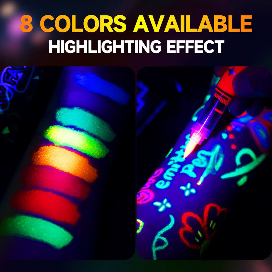 8-farbige fluoreszierende Textmarker im Set, leuchtende DIY-Markierungsstifte für Bastelarbeiten und Zeichnungen, Multicolor - Bild 5