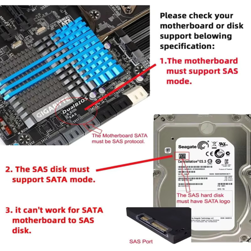 CableCC SFF-8482 29-Pin SAS zu SATA Adapter, 90 Grad abgewinkelt, Schwarz - Bild 2