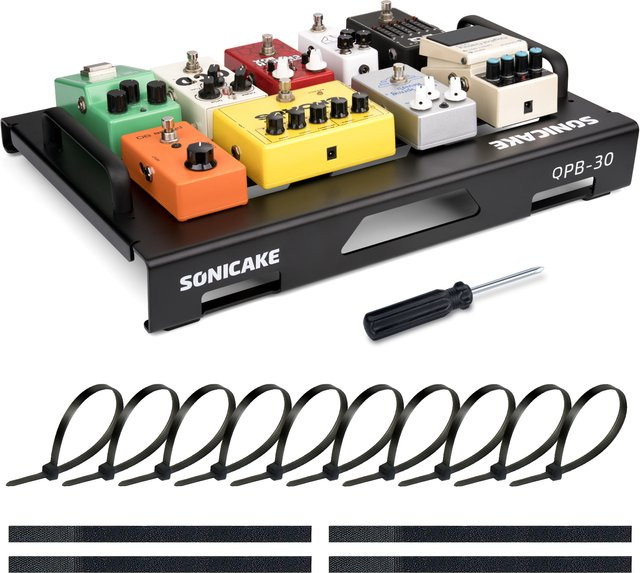 SONICAKE Gitarren-Pedalboard in Schwarz mit Pedalen, Kabelbindern und Patchkabeln - Bild 1