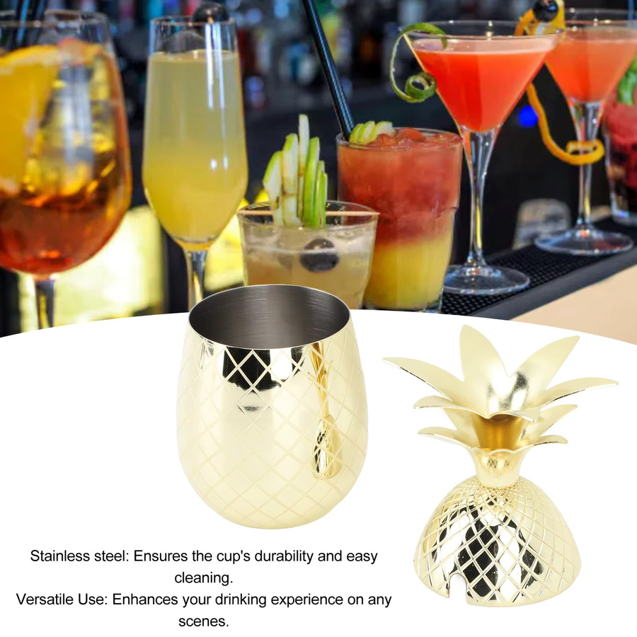 VBESTLIFE Ananasbecher mit Deckel aus Edelstahl, 500 ml, Silber oder Gold - Bild 2