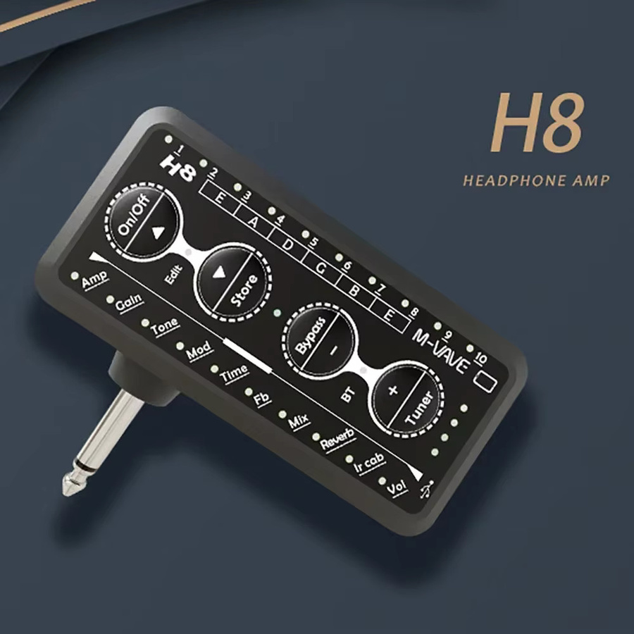 M-VAVE H8 Gitarren-Plug-Amp PA-1 Mini-Verstärker in Schwarz für Akustik-, E-Gitarre und Bass mit Delay-Effekt und Kopfhörer- sowie Lautsprecher-Anschluss - Bild 2