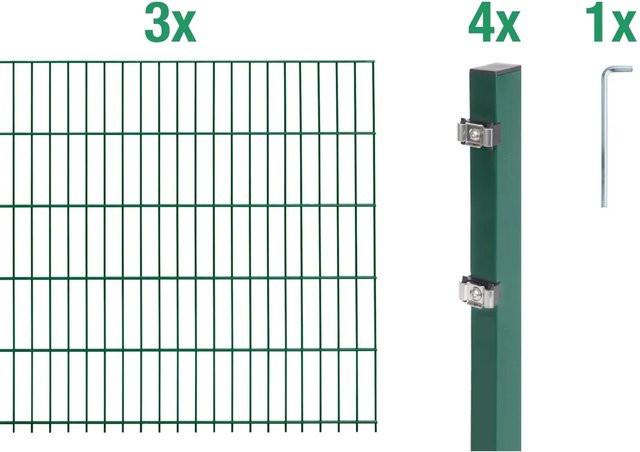 Metallzaun Doppelstabmatte Grund-Set aus Stahl, grün beschichtet, B: 300 cm, H: 160 cm, T: 50 cm - Bild 1