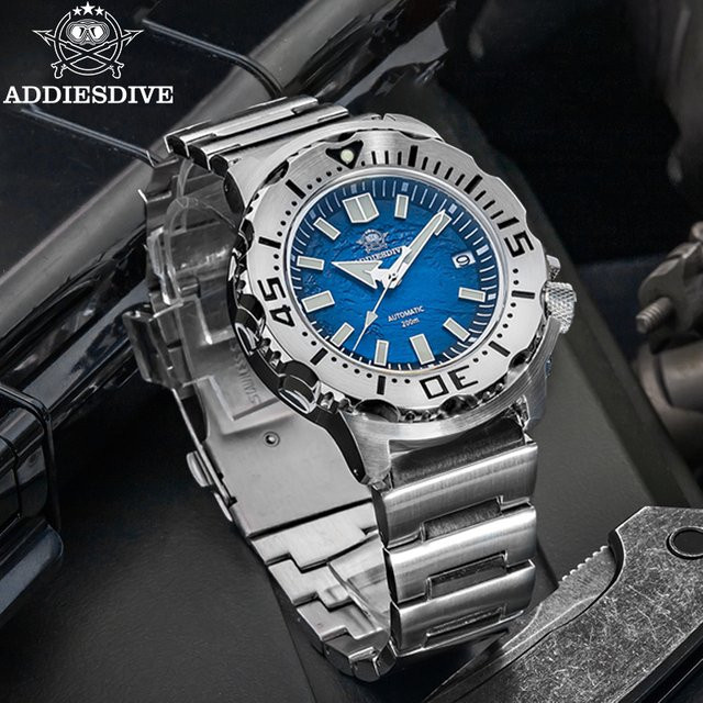 Addiesdive Armbanduhr, Herren, Blau, Saphirglas, Edelstahl, Kautschuk - Bild 1