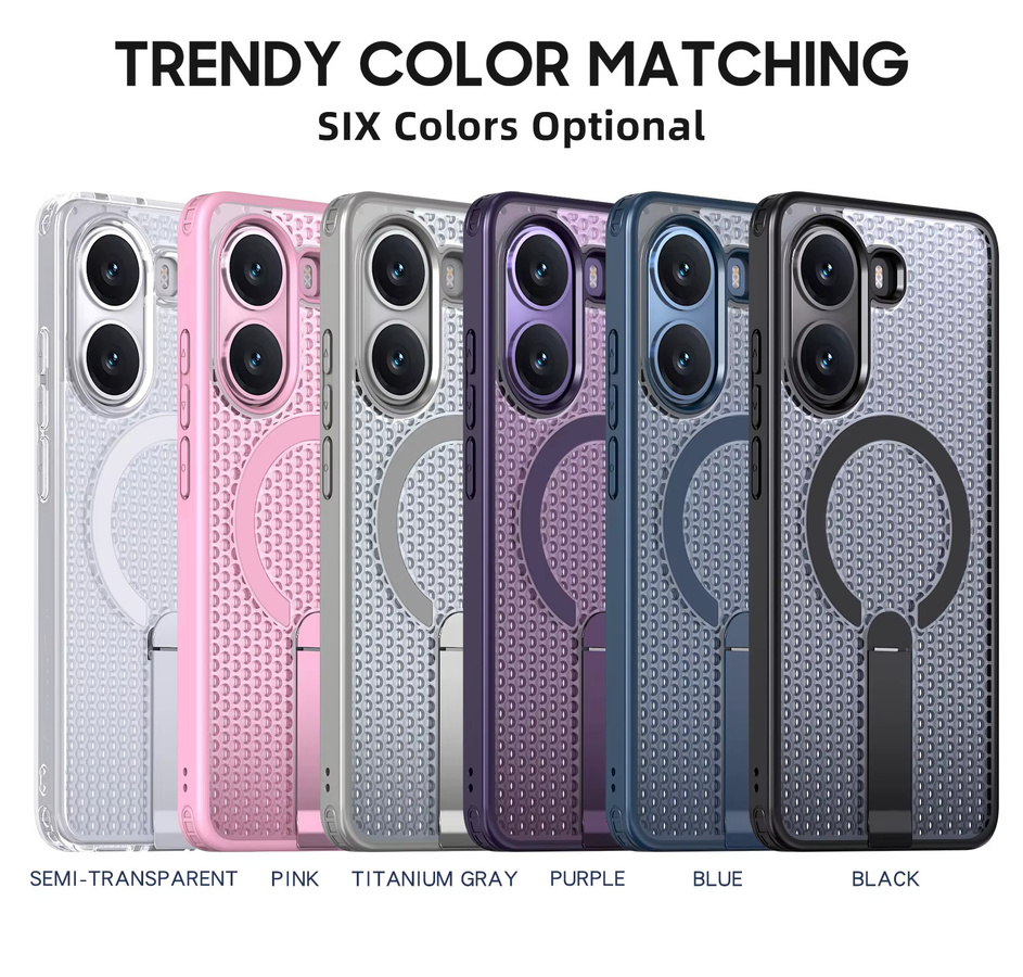 Magnetische Rüstung Schutzhülle für Xiaomi Poco X7 Pro und Redmi Turbo 4 5G in Blau mit Kühlungslöchern und Metallhalterung aus TPU und Acryl - Bild 6