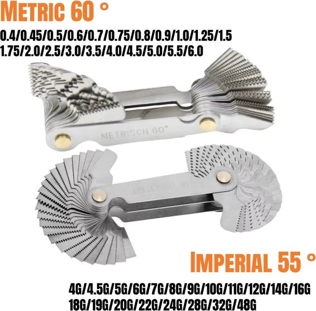 Probon 40-teiliges Gewindelehren-Set aus Edelstahl in Silber für metrische 60-Grad- und imperial 55-Grad-Gewinde - Bild 1