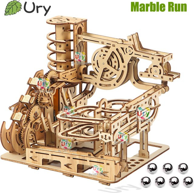 Ury 3D Holzpuzzle Elektrische Katapultbahn Murmelbahn-Set aus Holz in Natur mit 7 Kugeln und Werkzeug zur Förderung der kognitiven und motorischen Fähigkeiten - Bild 1