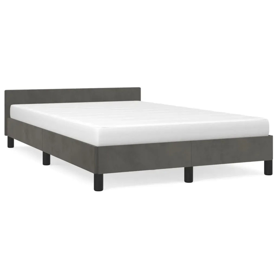 vidaXL Bettgestell mit Kopfteil aus Samt in Dunkelgrau, B/T/H: 120 x 200 cm - Bild 2