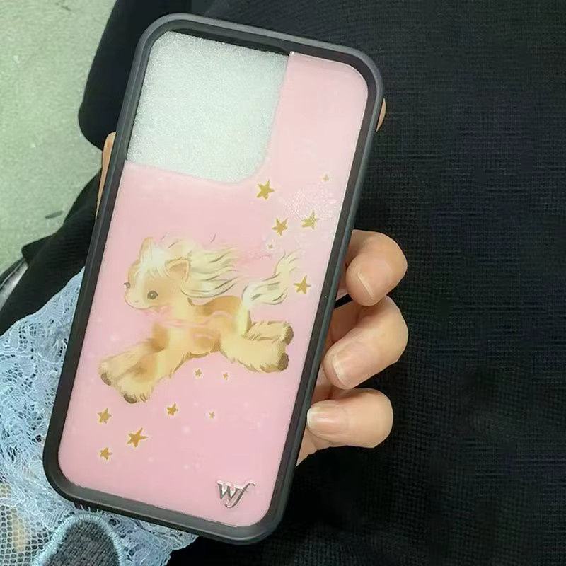 Wildflower INS Pony Dreams Handyhülle für iPhone 12 bis 17 Pro Max Plus, Rosa Pferd mit glänzenden Sternen, stoßfeste WF-Hülle - Bild 5
