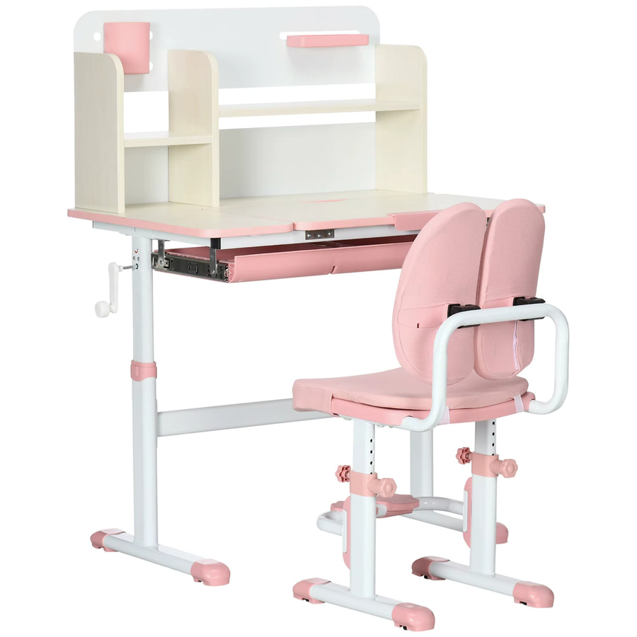 Svintora Kinder-Schreibtisch- und Stuhl-Set in Rosa, ergonomische Lernstation mit neigbarer Tischplatte, abnehmbarem Bücherregal und Schublade - Bild 2