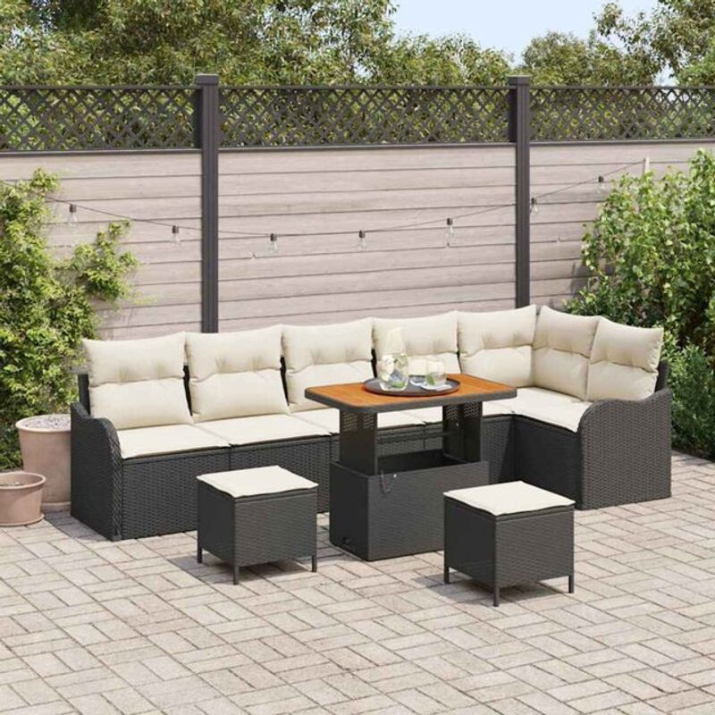 Vidaxl Garten-Sofa-Set aus Poly-Rattan in Schwarz, 9-teilig, modern - Bild 1