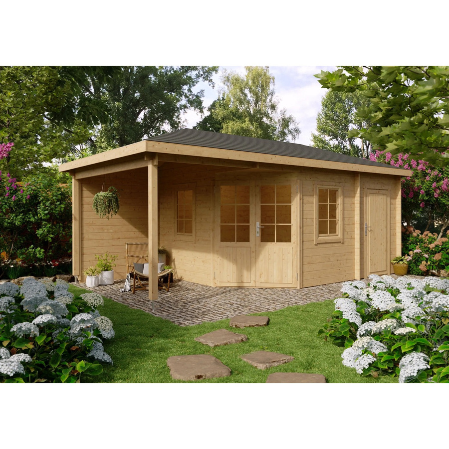Fjordholz Gartenhaus Evelyn 3E als 5-Eck Blockhaus in Braun mit Walmdach - Bild 2