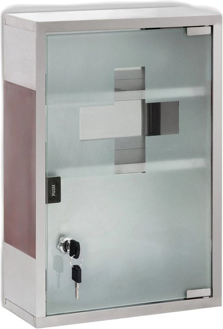 Relaxdays Medizinschrank EMERGENCY XL aus Edelstahl mit satinierten Glastüren und Schloss, B/H/T: 45 x 30 x 12 cm - Bild 1