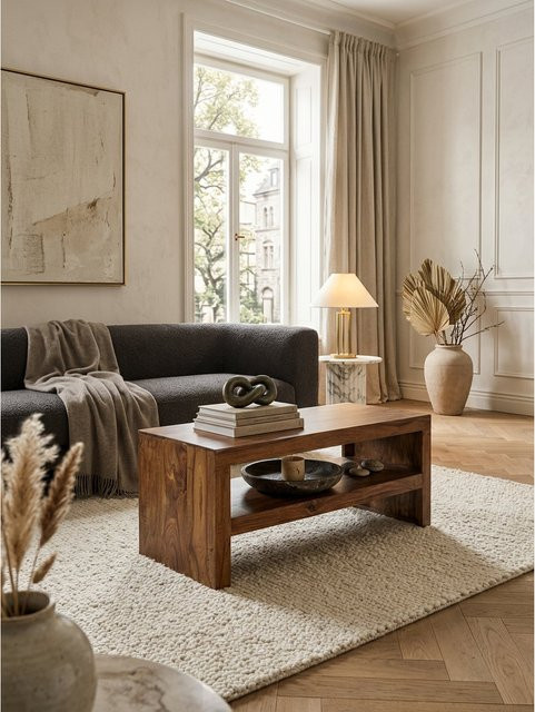 Couchtisch aus Massivholz von KADIMA DESIGN in Braun im Landhaus-Stil, Breite: 110 cm - Bild 1