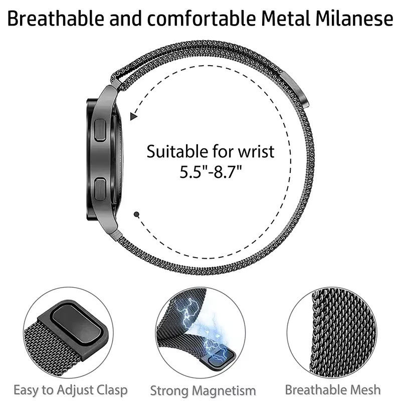 Zeblaze Uhrenarmband Milanaise, Edelstahl, 22 mm, Schwarz, Unisex - Bild 5