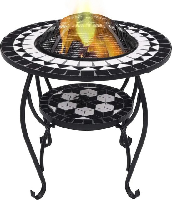 vidaXL Feuertisch mit Mosaik-Keramik in Schwarz und Weiß, Durchmesser: 68 cm - Bild 1