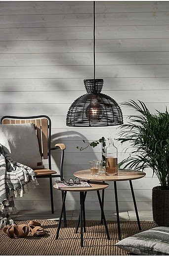 Runder Lampenschirm aus Rattan von Star Trading in Schwarz im Boho-Stil, Durchmesser: 29,5 cm - Bild 1