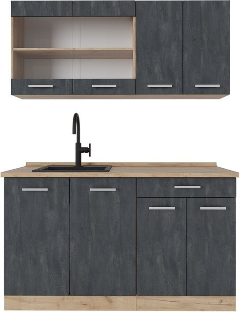 Vicco Singleküche R-Line Schwarz Beton Eiche mit Arbeitsplatte Anthrazit B/T/H: 140 x 60 x 81,6 cm - Bild 1