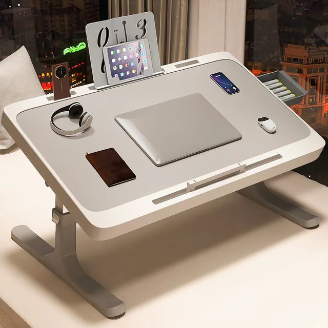 HGTUGO Höhenverstellbarer Laptop-Tisch in Weiß, Ergonomischer Klapptisch für Bett und Sofa mit Neigefunktion und MDF-Laminat-Oberfläche - Bild 1