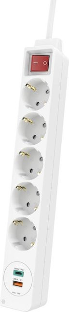 Hama Steckdosenleiste 5-fach in Weiß mit USB-C und USB-A Buchsen sowie PD Fast Charge max. 18W - Bild 1