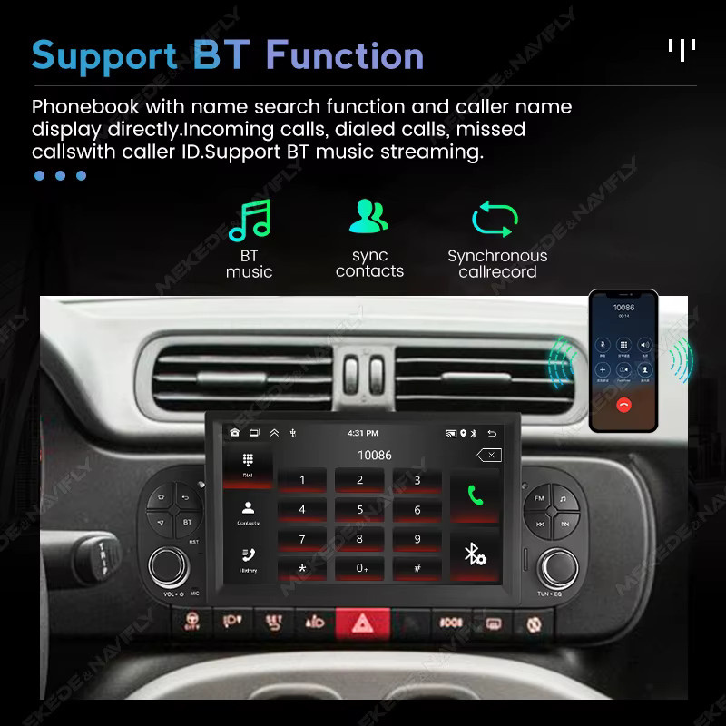 NAVIFANS Android 13 Autoradio für Fiat Panda 2013-2020 mit GPS, WiFi, Multimedia und CarPlay in Schwarz - Bild 4
