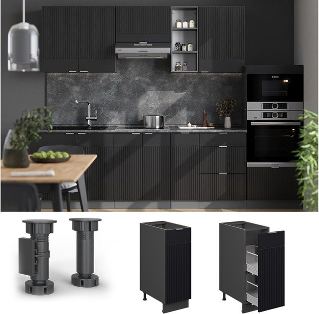 Vicco Apothekerunterschrank Fame-Line in Anthrazit und Schwarz gestreift mit Arbeitsplatte in Eiche, B/T/H: 30 x 30 x 30 cm - Bild 1