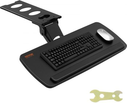 VEVOR Tastaturablage unter dem Schreibtisch höhenverstellbar in Schwarz mit MDF-Platte und Stahlrahmen, Breite: 63,5 cm, Tiefe: 25,0 cm - Bild 1