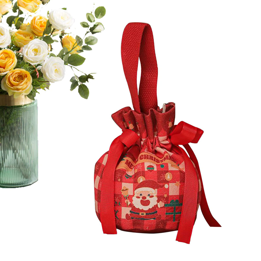 Weihnachten Süßigkeiten Tasche mit Kordelzug und Bogen aus Leinen in Grün für Party und Geschenke - Bild 4