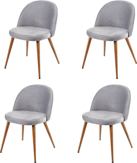 4er-Set Esszimmerstühle MCW D53 im Retro-Design aus Samt in Hellgrau - Bild 1