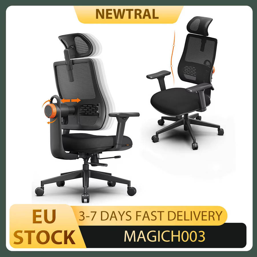 NEWTRAL MAGICH003 Ergonomischer Bürostuhl in Schwarz und Grau mit verstellbarer Kopfstütze, adaptiver Rückenstütze und verstellbarer Sitztiefe - Bild 2
