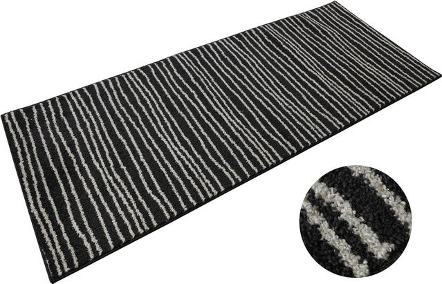 Karat Teppich Larache modern gestreift in Schwarz auf Maß mit rutschfester Unterseite - Bild 1