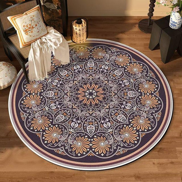 Runder Karpetti Teppich mit Stechapfel-Blumenmuster in Schwarz Weiß, rutschfest und waschbar, Durchmesser: 80 cm - Bild 1