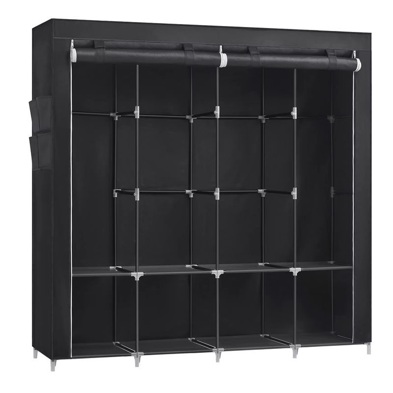 SONGMICS Stoffschrank Kleiderschrank in Anthrazit und Schwarz mit 4 Hängefächern, Ablagen und 4 Seitentaschen im minimalistischen Design - Bild 4
