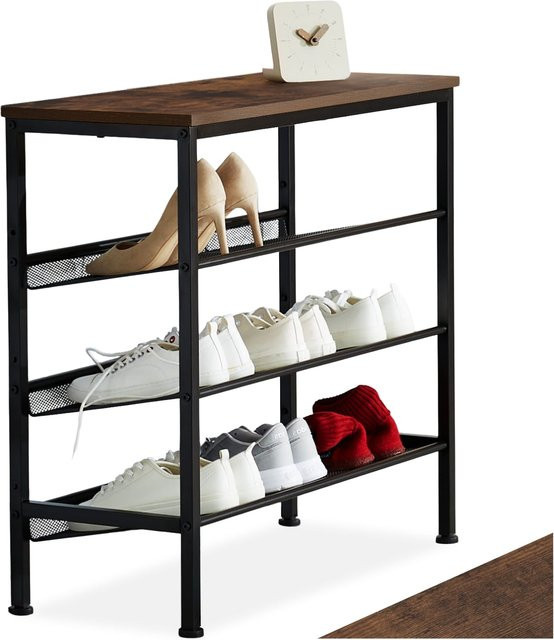 tectake Schuhregal Industrial Style in Braun mit 3 Gitterablagen und Ablage, B/T/H: 75,5 x 30,5 x 69,5 cm - Bild 1
