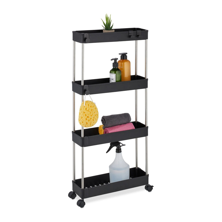 Relaxdays Nischenwagen mit 4 Ebenen aus Kunststoff und Edelstahl in Schwarz und Silber, B/T/H: 88 x 41,5 x 14,5 cm - Bild 2