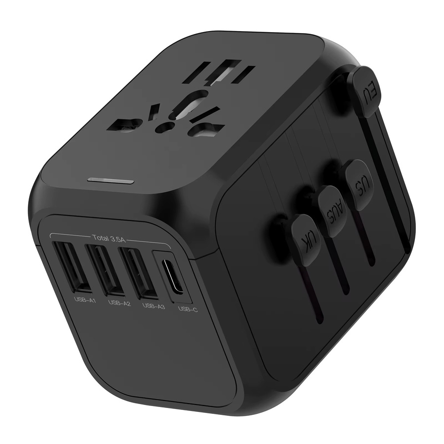 HKLAMIN Universeller Reiseadapter mit 3x USB und USB-C Schnellladung in Schwarz - Bild 6