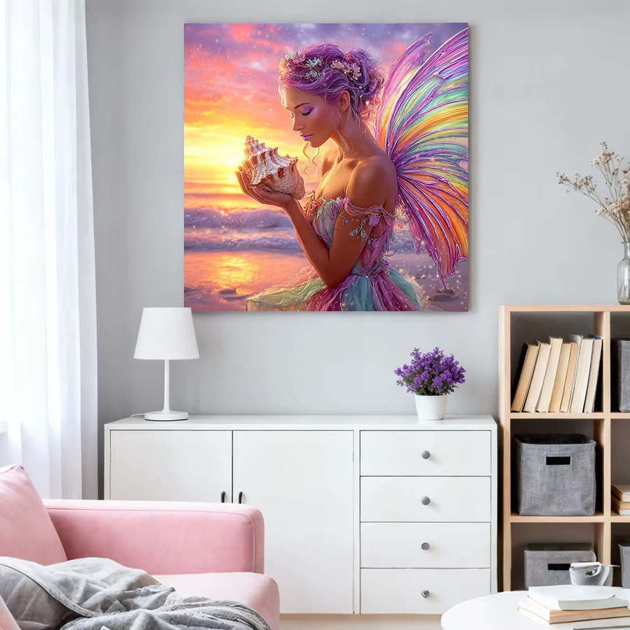 HUACAN Diamant-Malerei-Set Frauenporträt mit Schmetterling, Meer und Sonnenuntergang, Multicolour, B/H: 20 x 20 cm - Bild 2