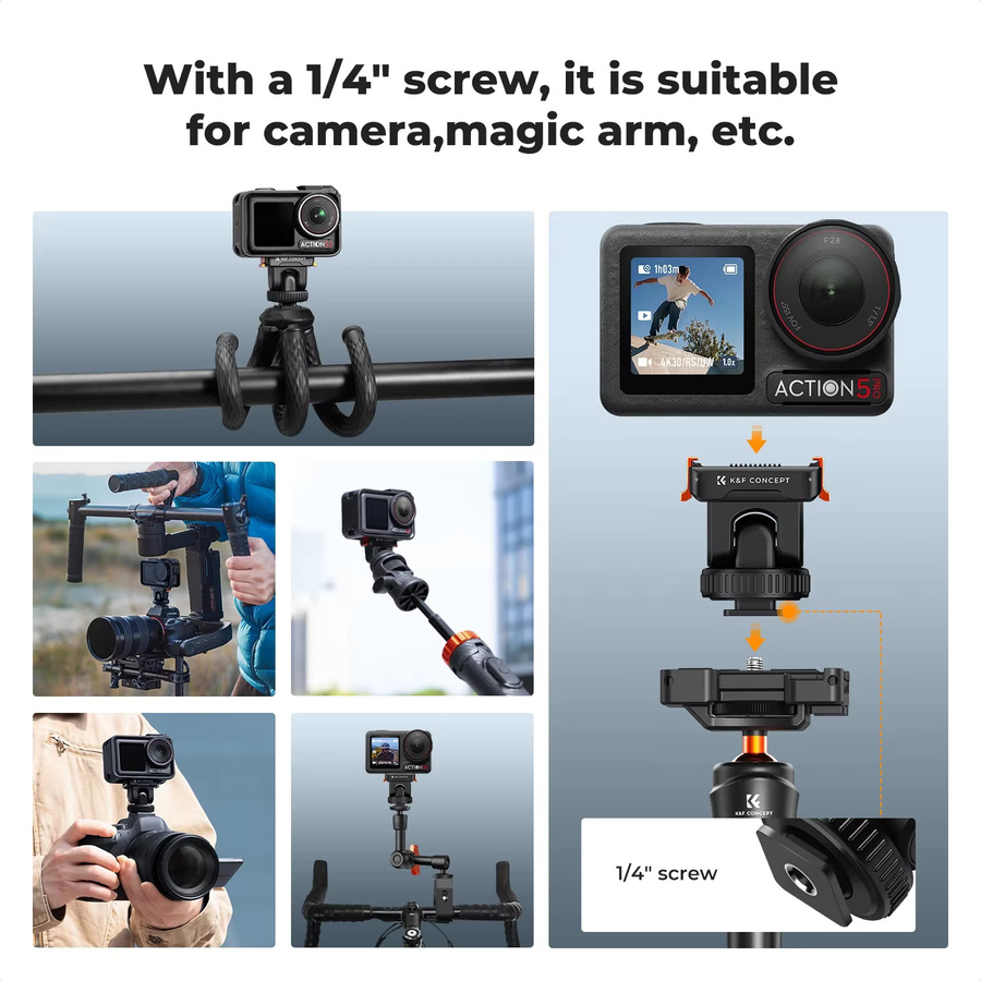 K&F CONCEPT Magnetischer Schnellwechsel-Halter mit Cold Shoe für DJI Osmo Action 3, 4 und 5 Pro sowie DSLR Kameras, Schwarz - Bild 5